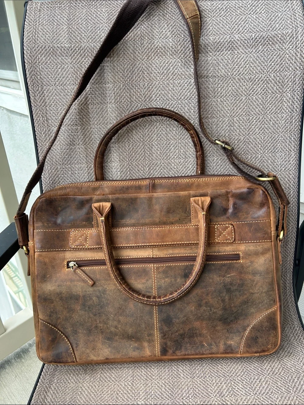 Greenburry distressed Leather Briefcase Messenger Bag in Brown